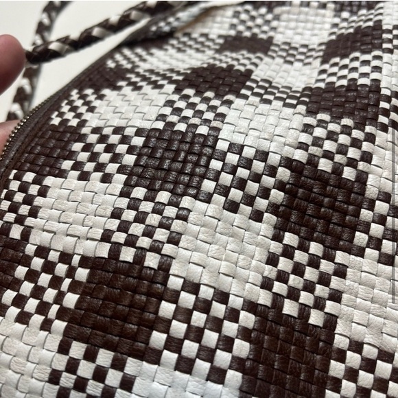 Loeffler Randall Mallory Leather Woven Crossbody Bag Brown White - Flawed - Picture 4 of 7